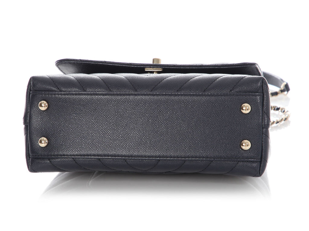 Chanel Mini Navy Chevron-Quilted Caviar and Lizard Coco Handle