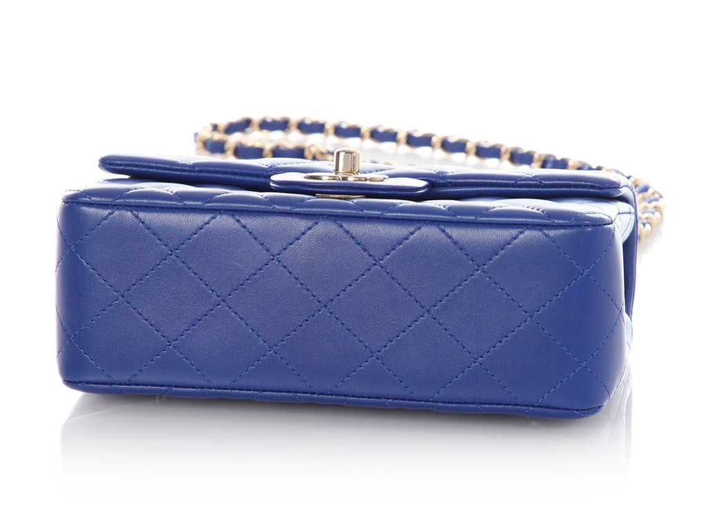 Chanel Mini Blue Quilted Lambskin Rectangular Classic