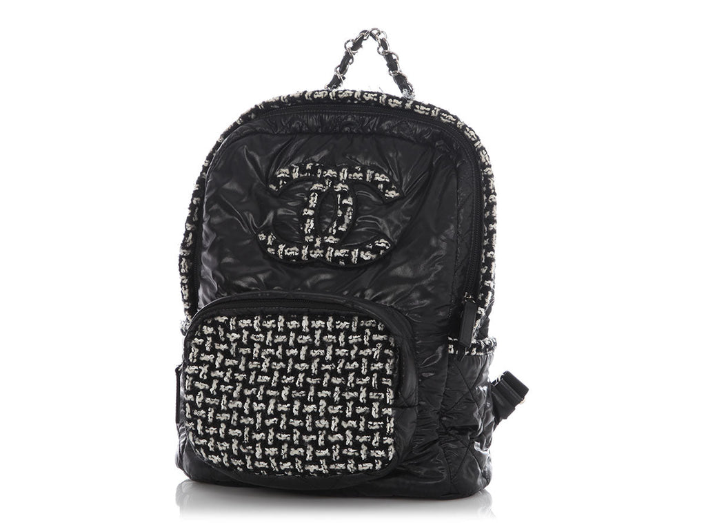 Chanel Large Black Nylon and Tweed Backpack