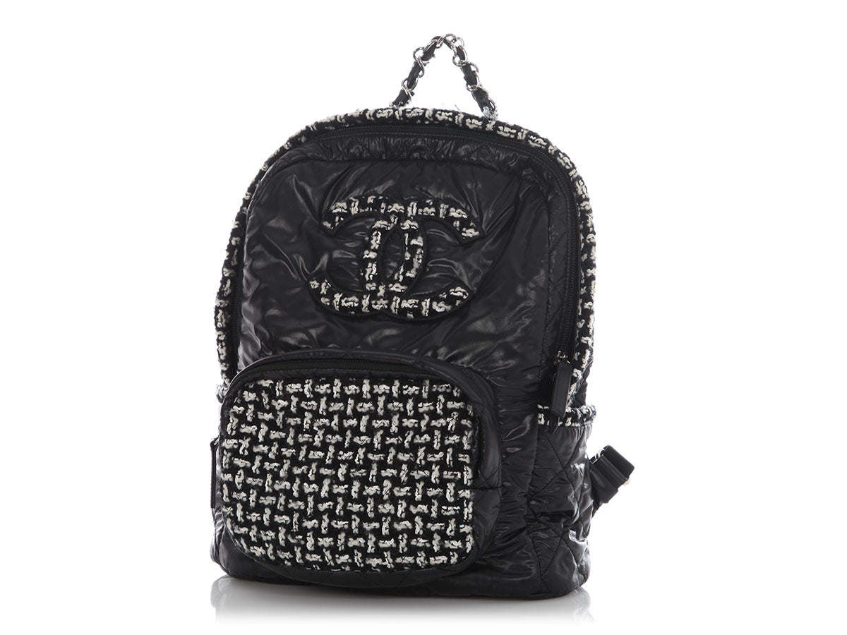 Chanel Large Black Nylon and Tweed Backpack