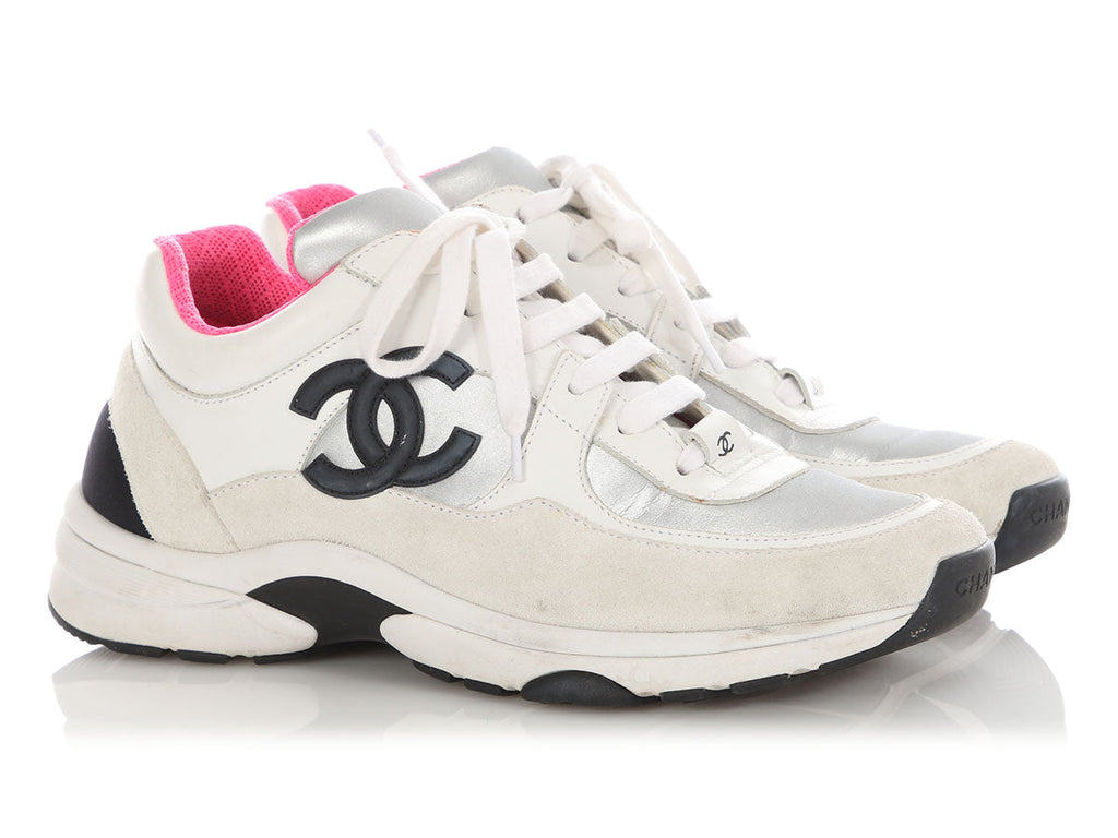 Chanel Silver and Pink CC Sneakers