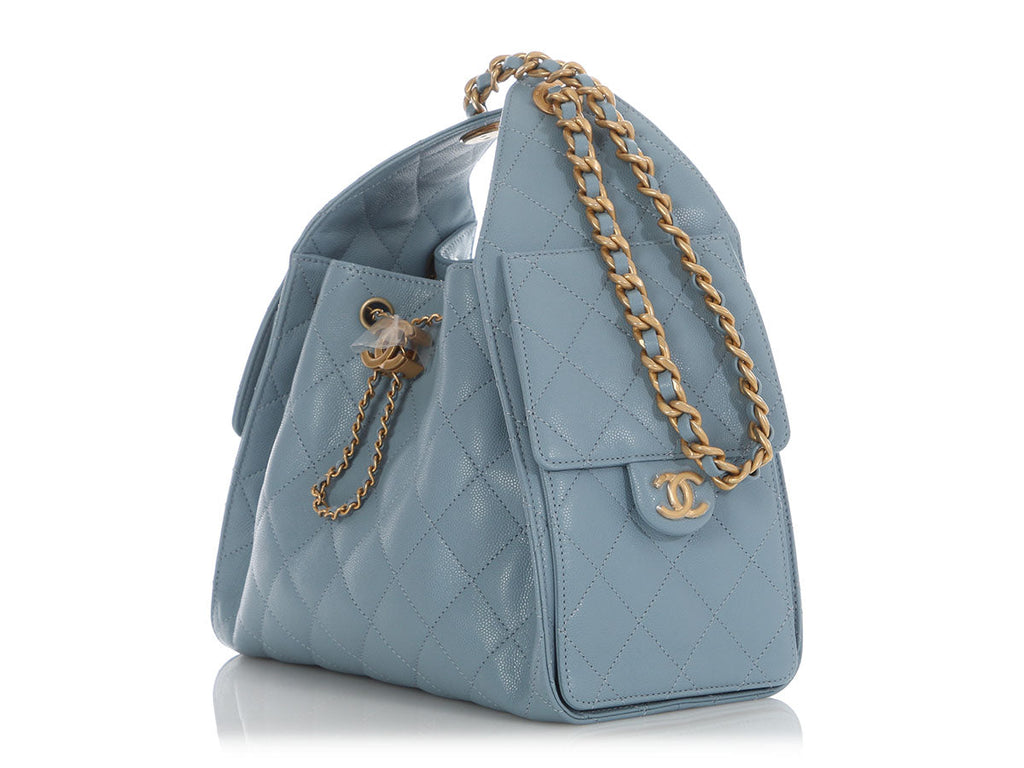 Chanel Small Blue Quilted Caviar 25 Bag