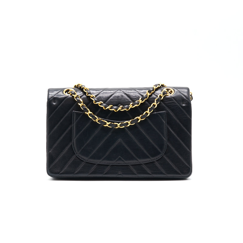 Chanel Vintage Classic Medium Double Flap Bag Black with 24K
