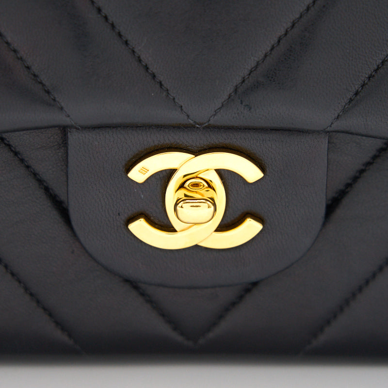Chanel Vintage Classic Medium Double Flap Bag Black with 24K