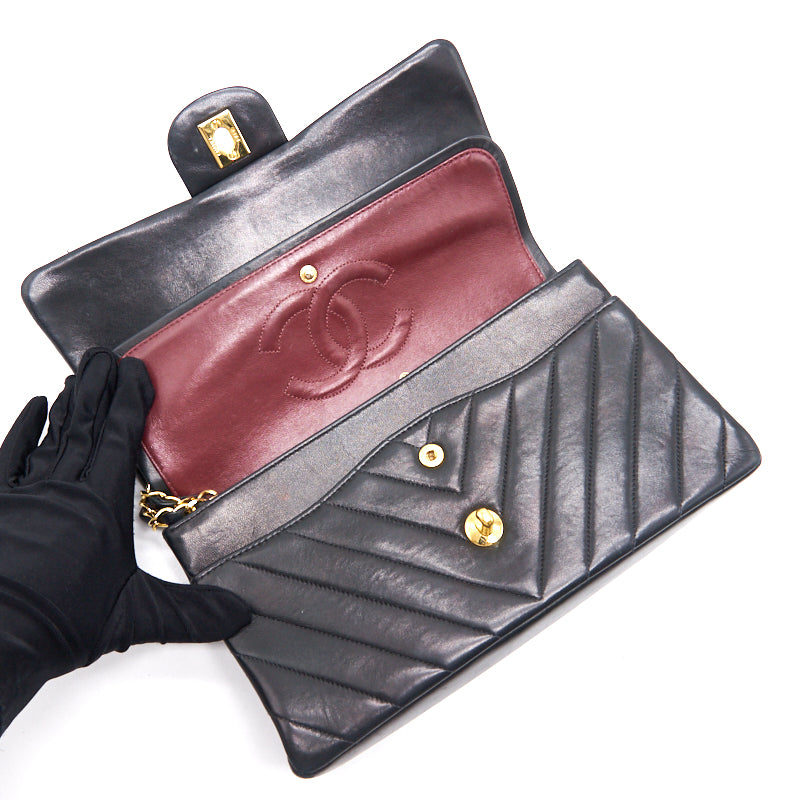 Chanel Vintage Classic Medium Double Flap Bag Black with 24K