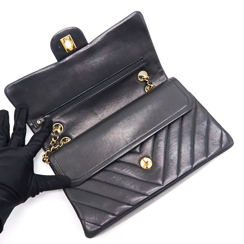 Chanel Vintage Classic Medium Double Flap Bag Black with 24K