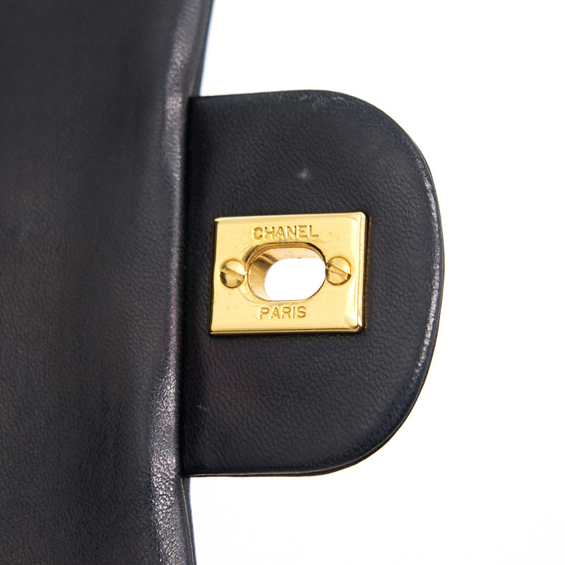 Chanel Vintage Classic Medium Double Flap Bag Black with 24K