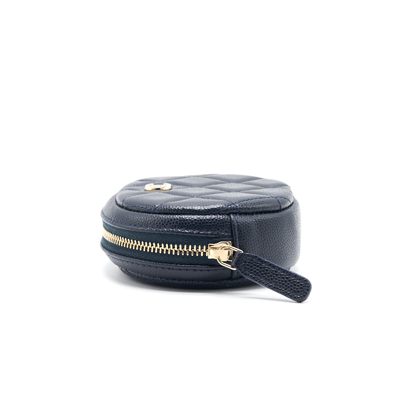 Chanel Caviar Round Coin Purse Dark Navy with L