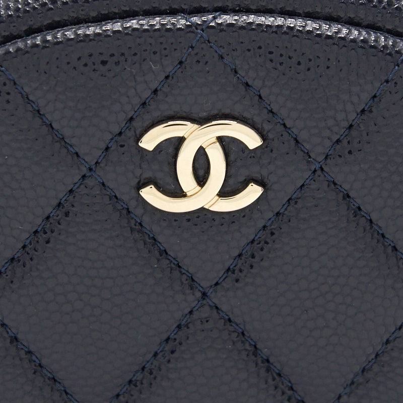 Chanel Caviar Round Coin Purse Dark Navy with L