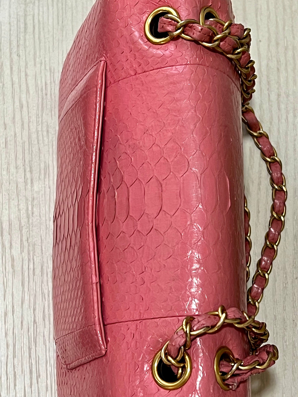 CHANEL 2.55 CLASSIC FLAP MEDIUM PINK PYTHON SHOULDER BAG