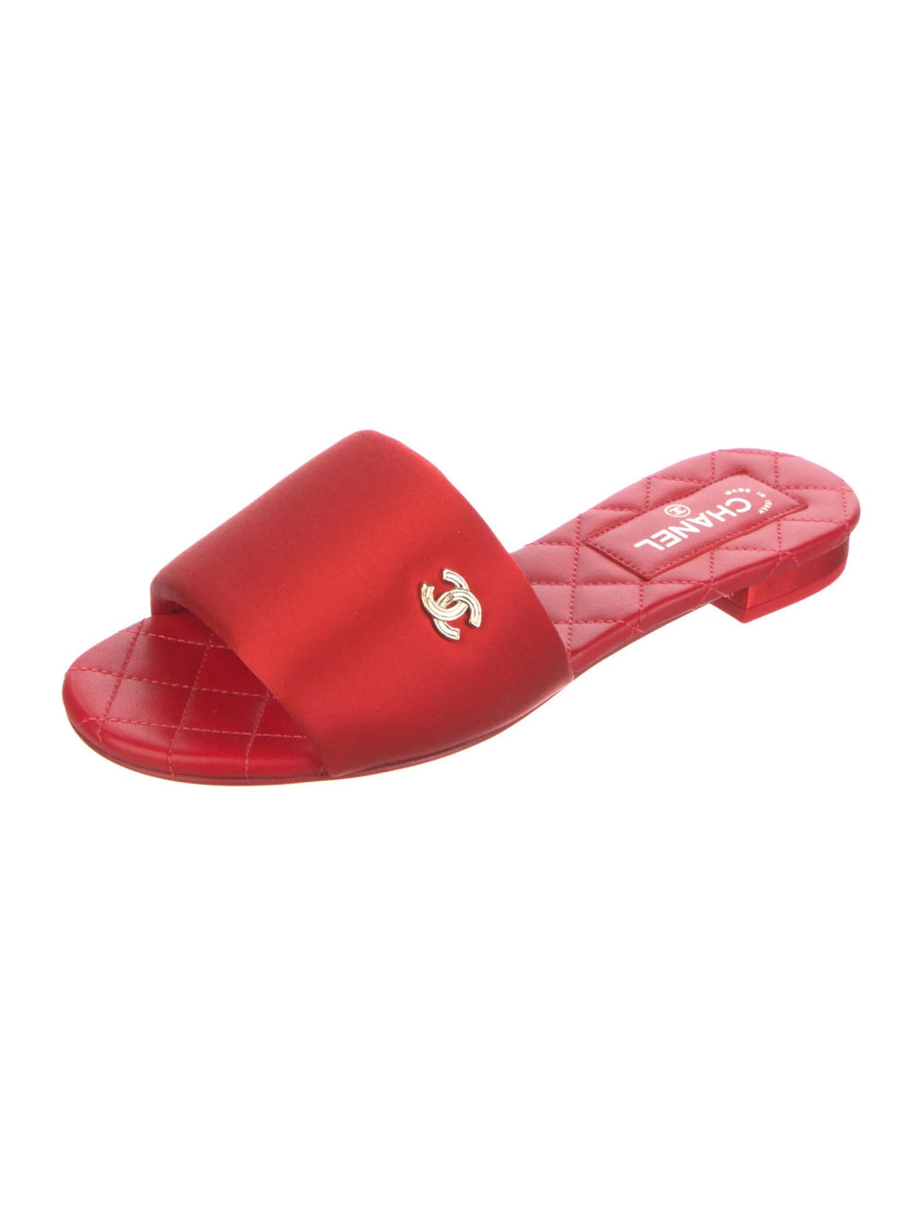 CHANEL CC LOGO SLIDES MULES RED