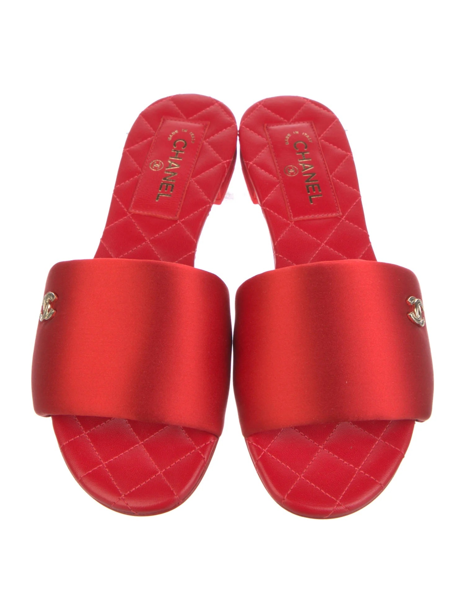 CHANEL CC LOGO SLIDES MULES RED