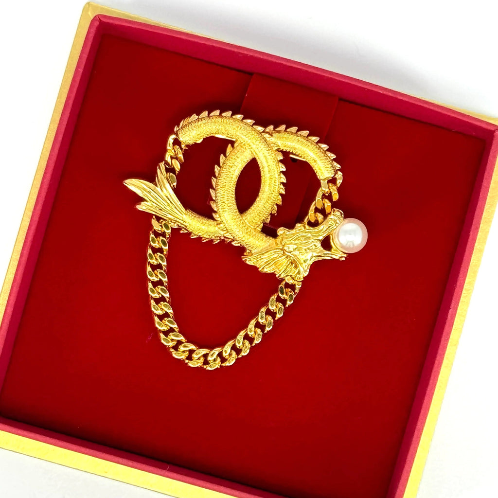 CHANEL CC LOGO LUNAR NEW YEAR DRAGON BROOCH