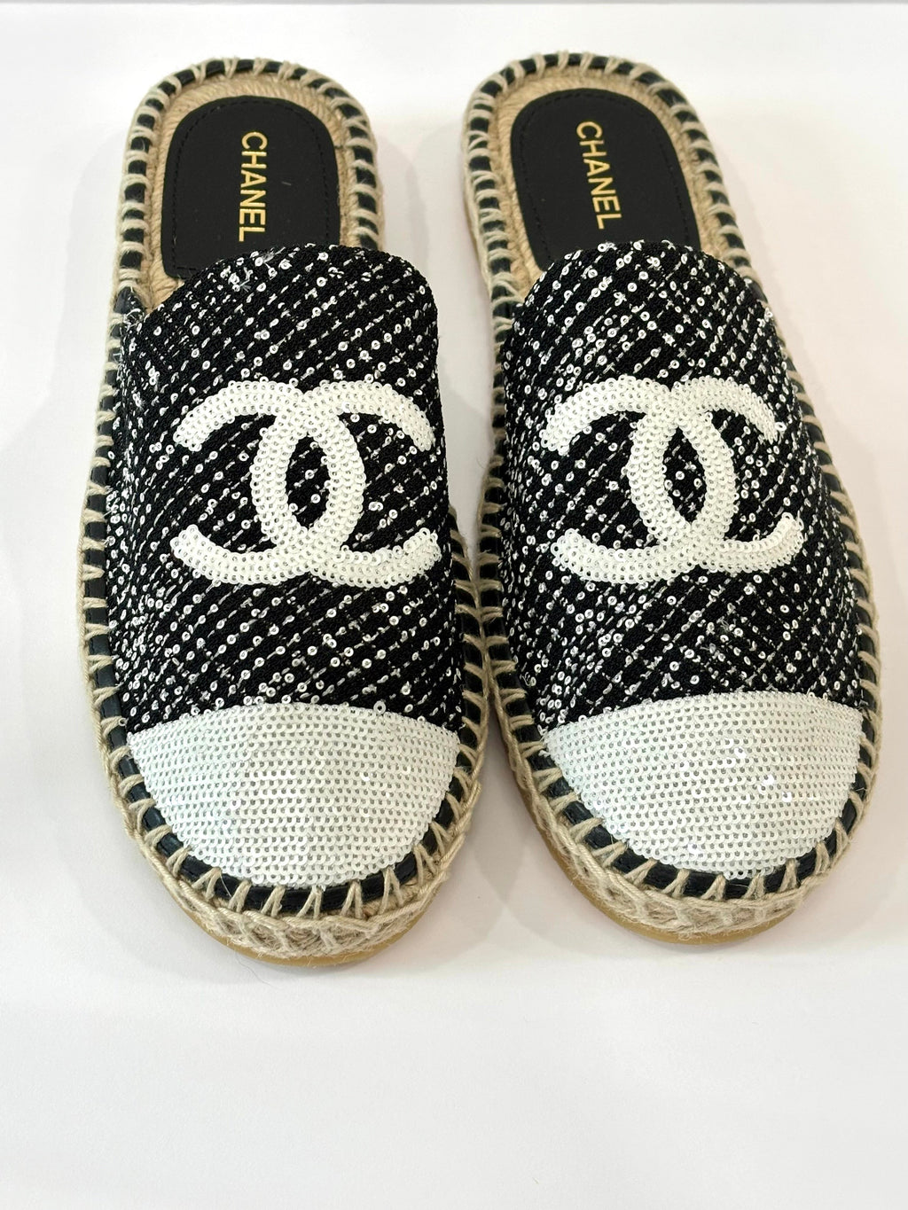 CHANEL CC SEQUIN MULE ESPADRILLES