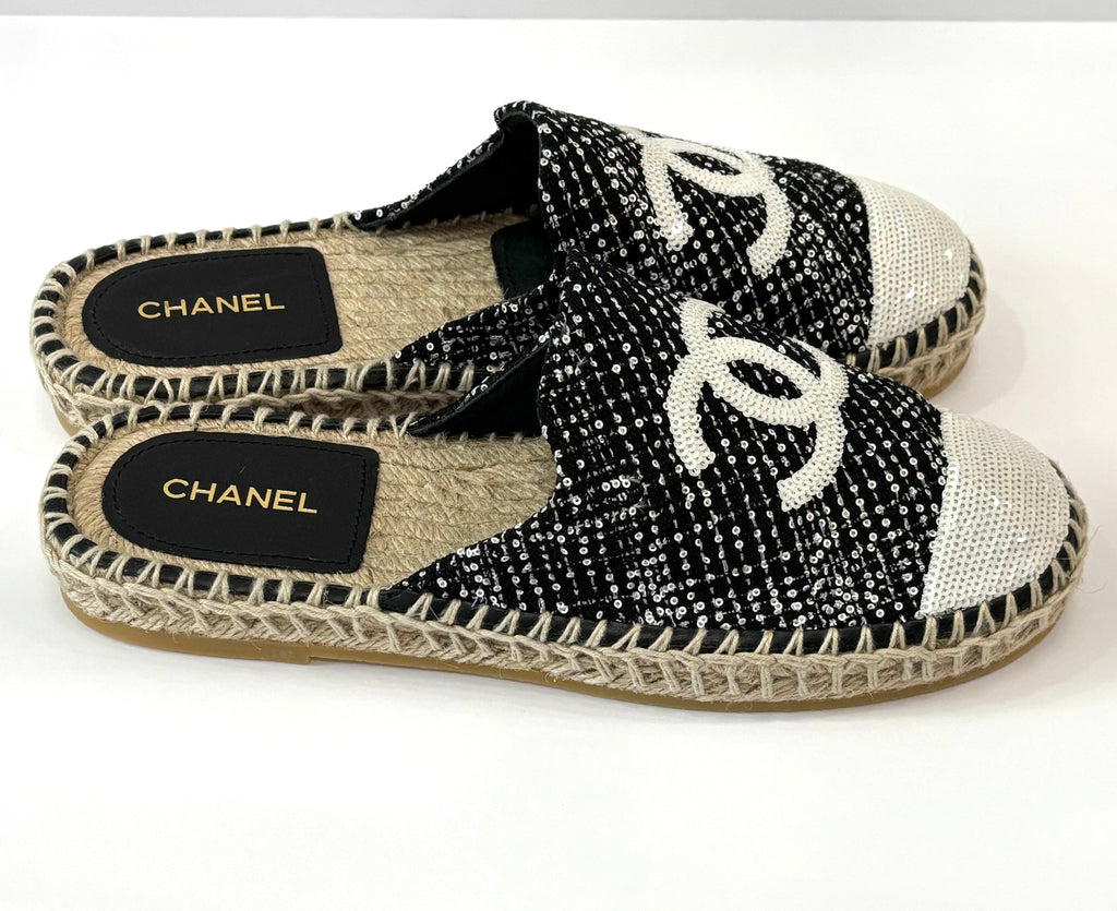 CHANEL CC SEQUIN MULE ESPADRILLES