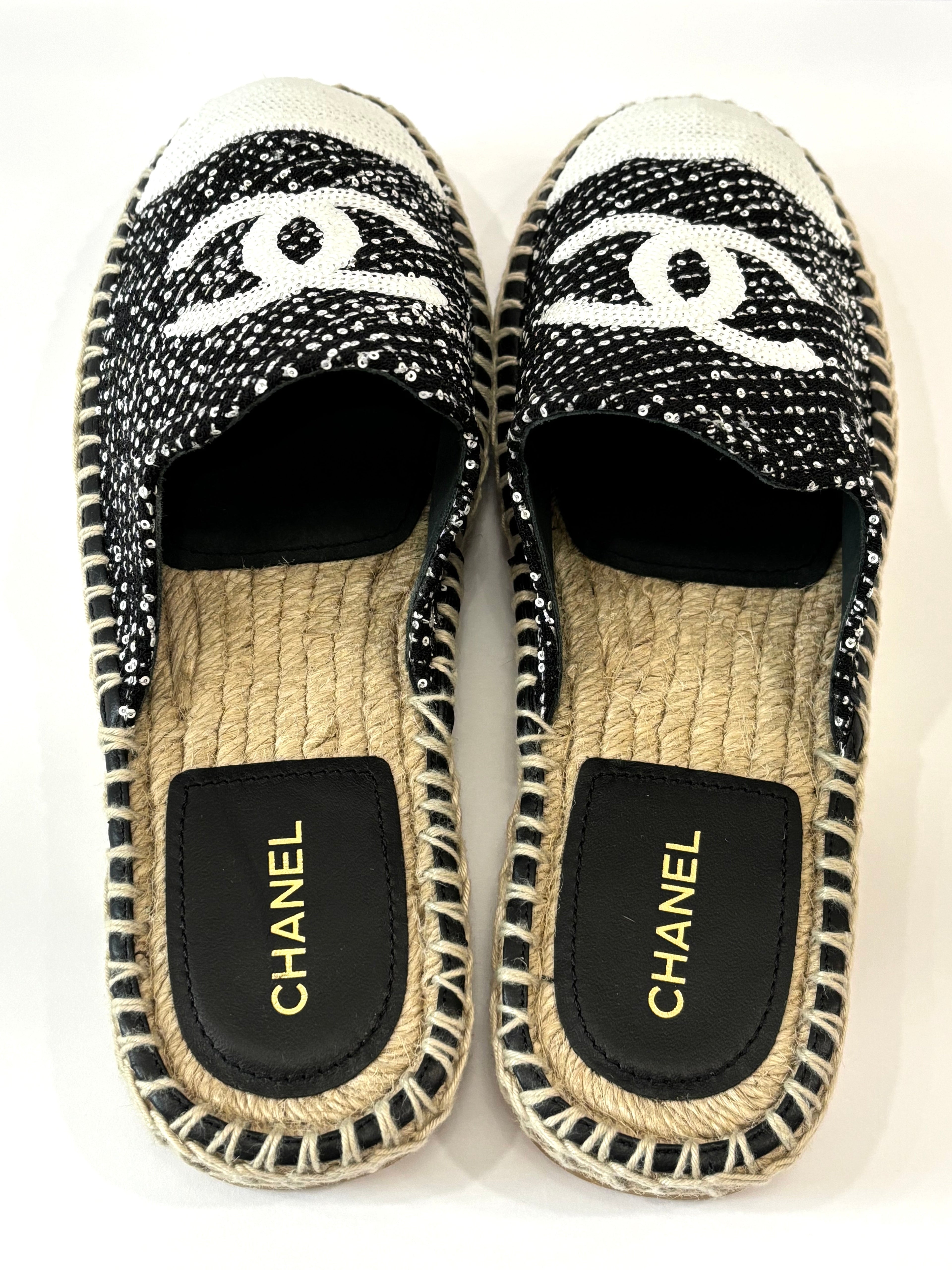 CHANEL CC SEQUIN MULE ESPADRILLES