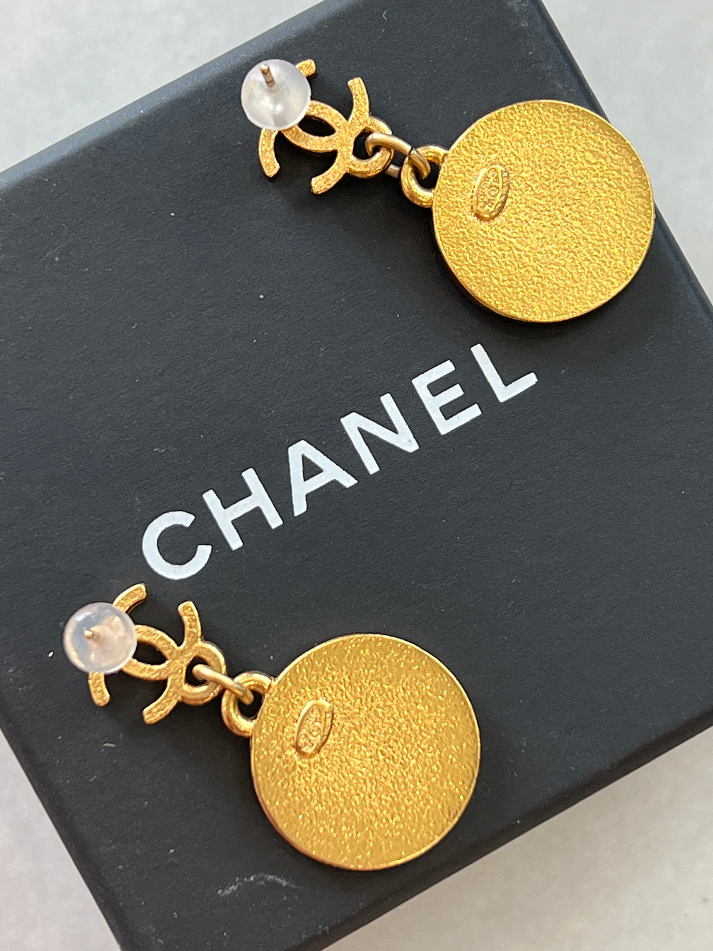 CHANEL CC STAR DANGLE ENAMEL EARRINGS