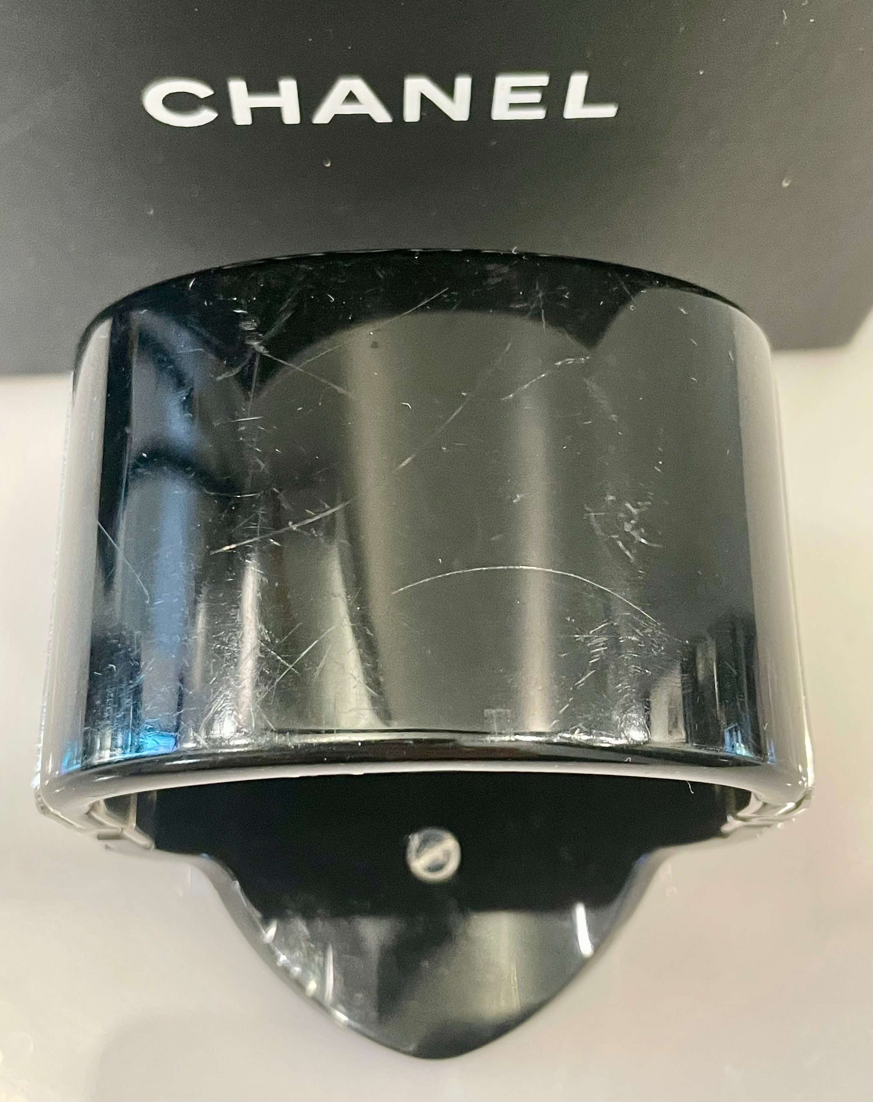 CHANEL RESIN SWAROVSKI BAGUETTE CRYSTAL CC CUFF BRACELET