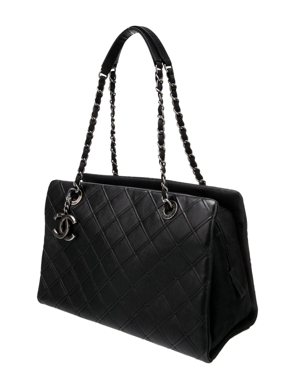 CHANEL CC DIAMOND QUILTED CALFSKIN LEATHER SHOPPER TOTE BAG