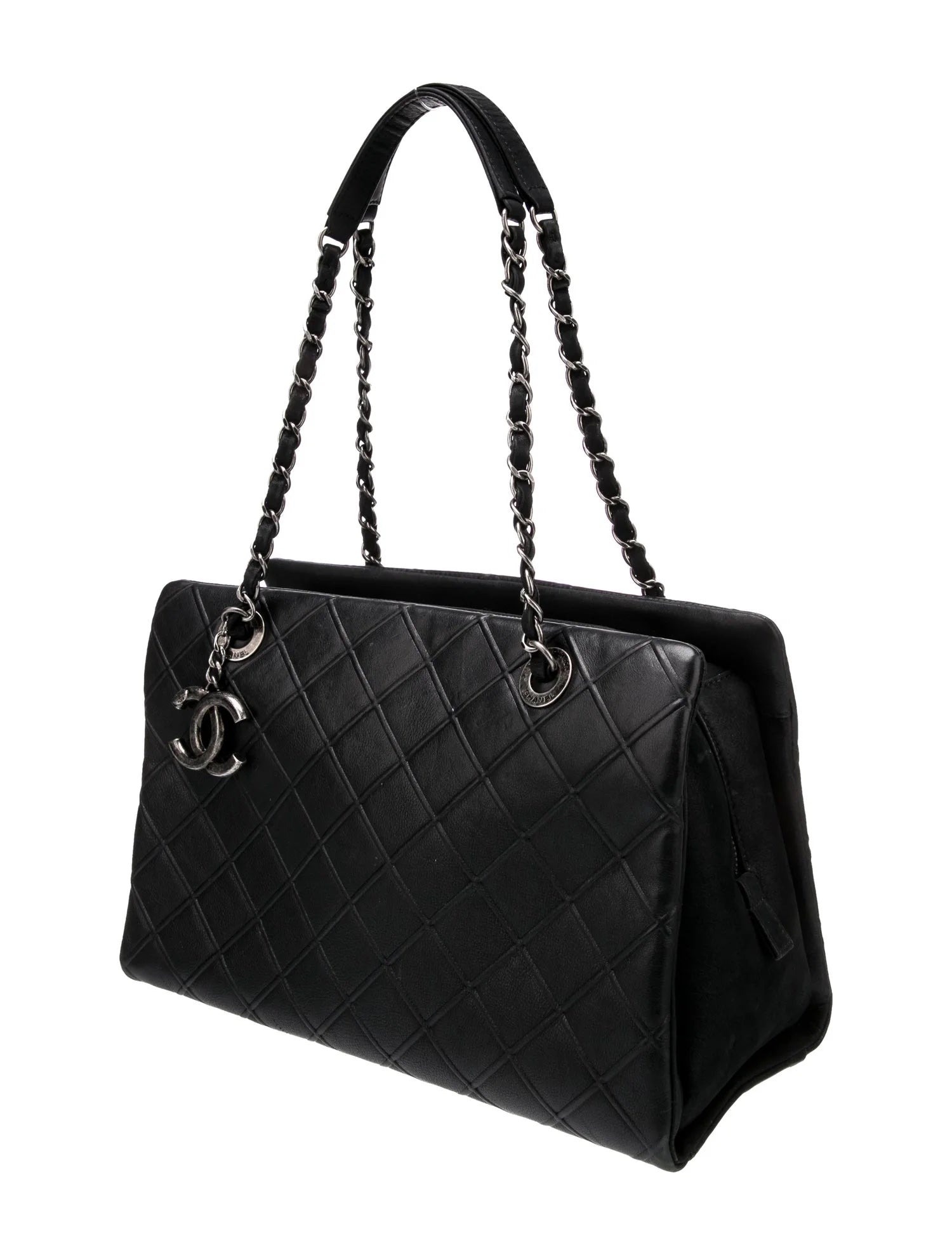 CHANEL CC DIAMOND QUILTED CALFSKIN LEATHER SHOPPER TOTE BAG