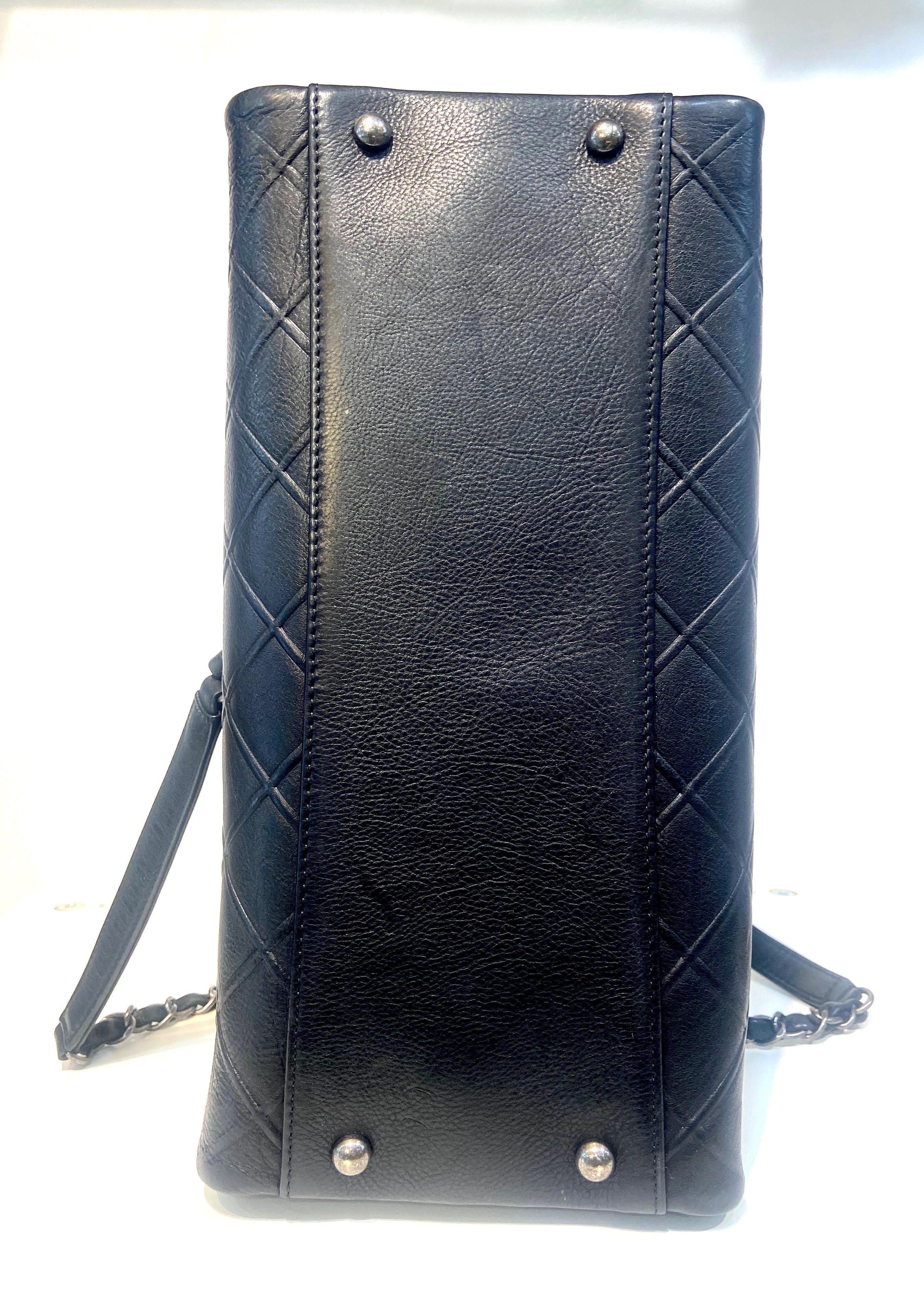 CHANEL CC DIAMOND QUILTED CALFSKIN LEATHER SHOPPER TOTE BAG
