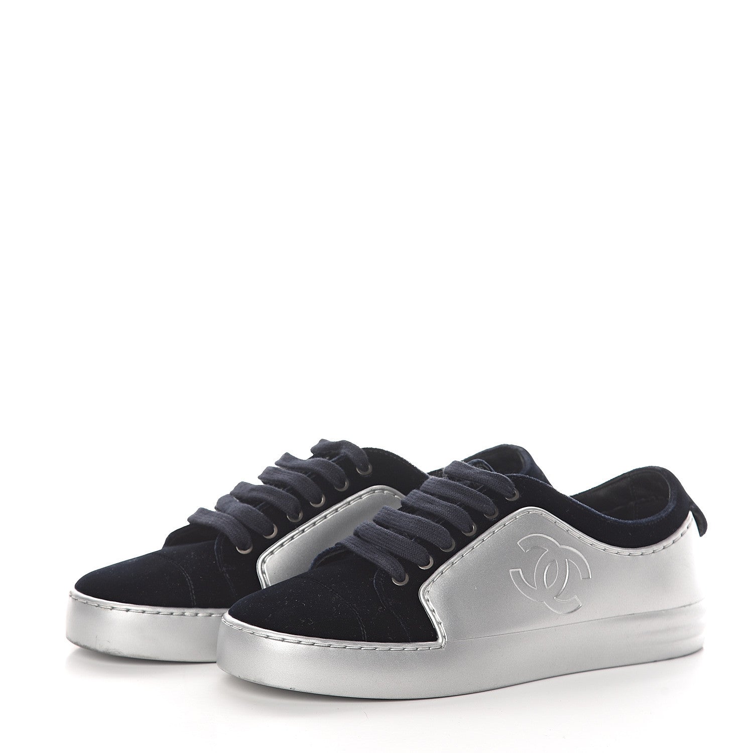 CHANEL METALLIC CALFSKIN VELVET CC SNEAKERS