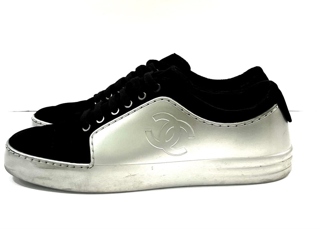 CHANEL METALLIC CALFSKIN VELVET CC SNEAKERS