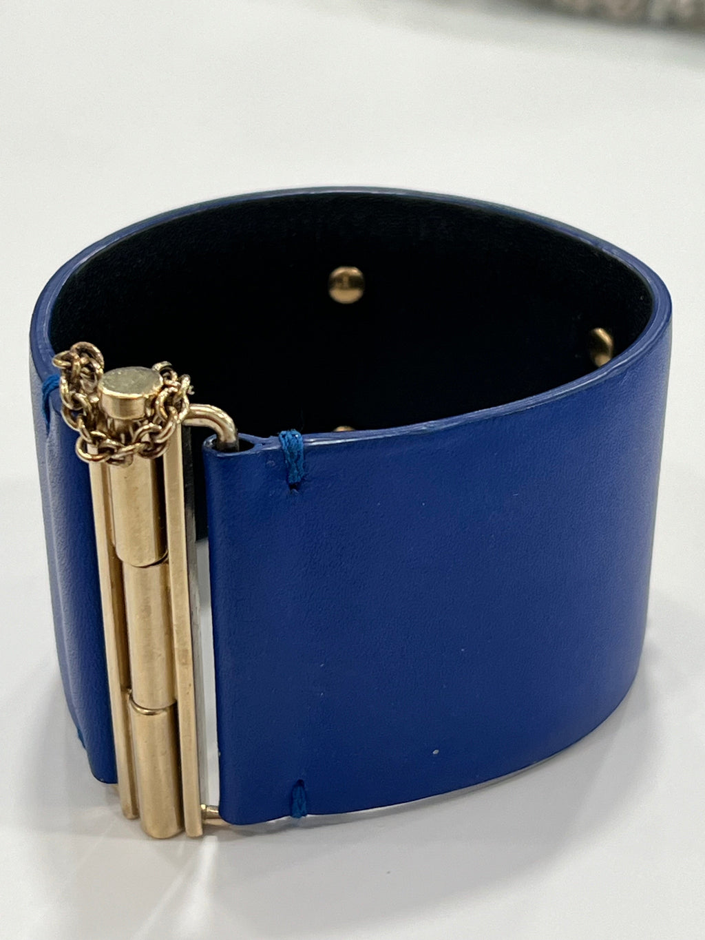 CHANEL CC CALFSKIN LEATHER WIDE CUFF BRACELET