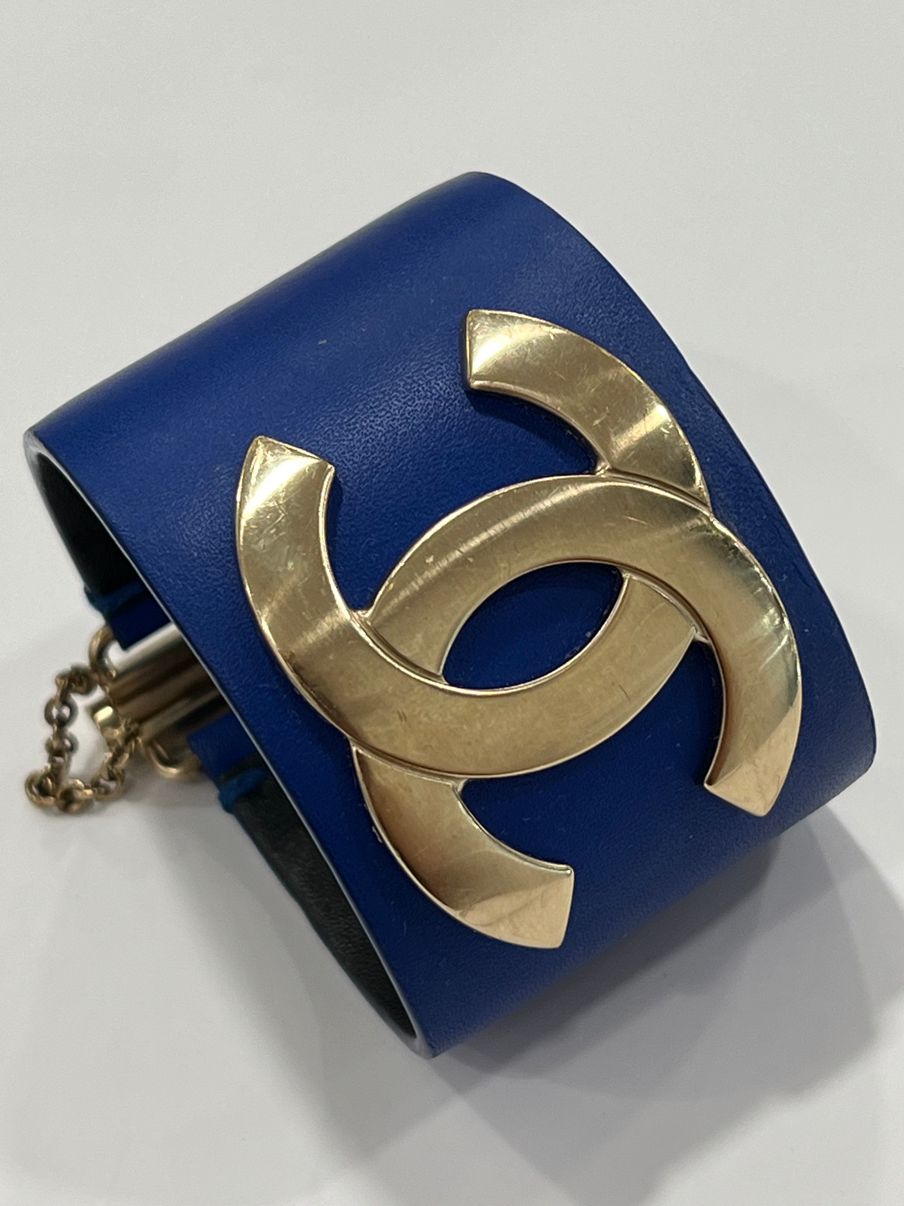 CHANEL CC CALFSKIN LEATHER WIDE CUFF BRACELET