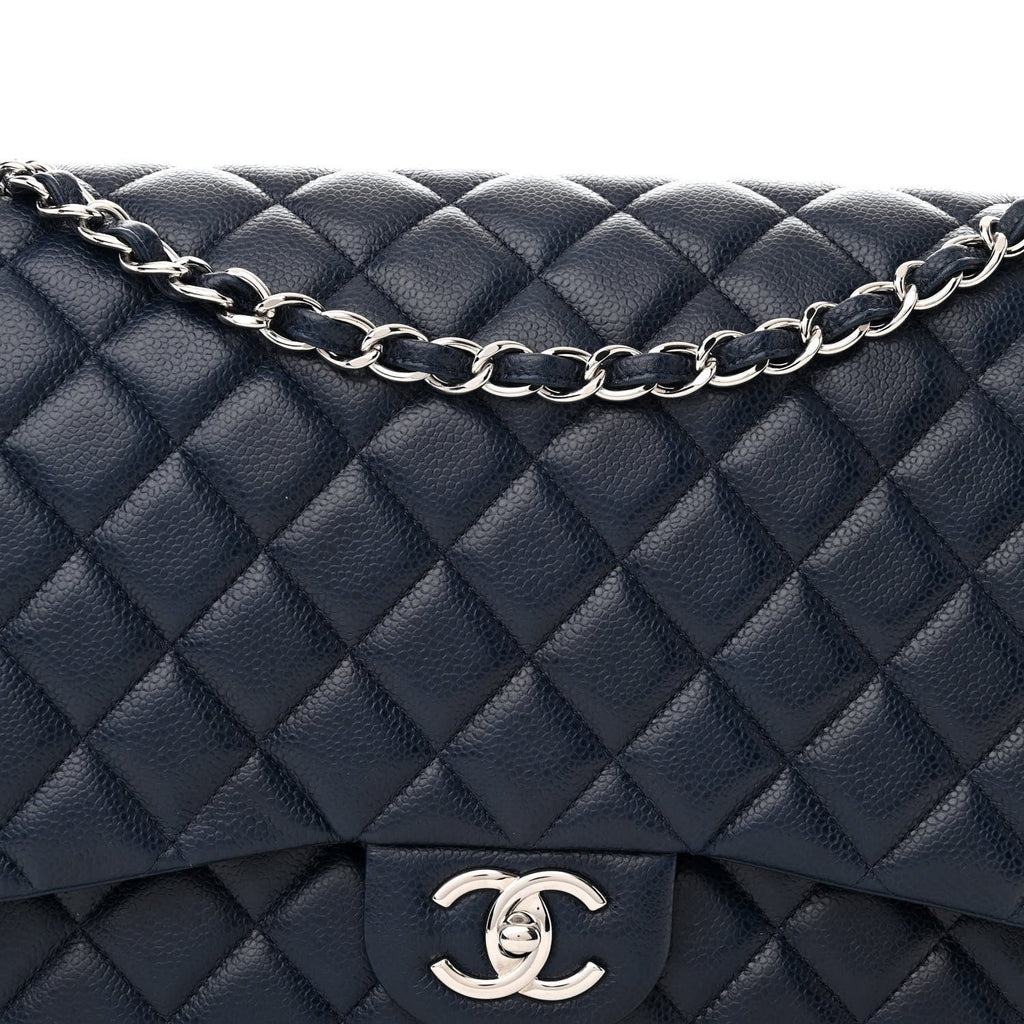CHANEL CAVIAR QUILTED MAXI DOUBLE FLAP BAG IN NAVY