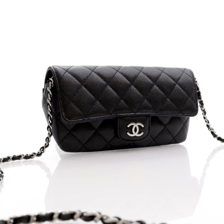CHANEL QUILTED CAVIAR LEATHER GLASSES CHAIN CASE
