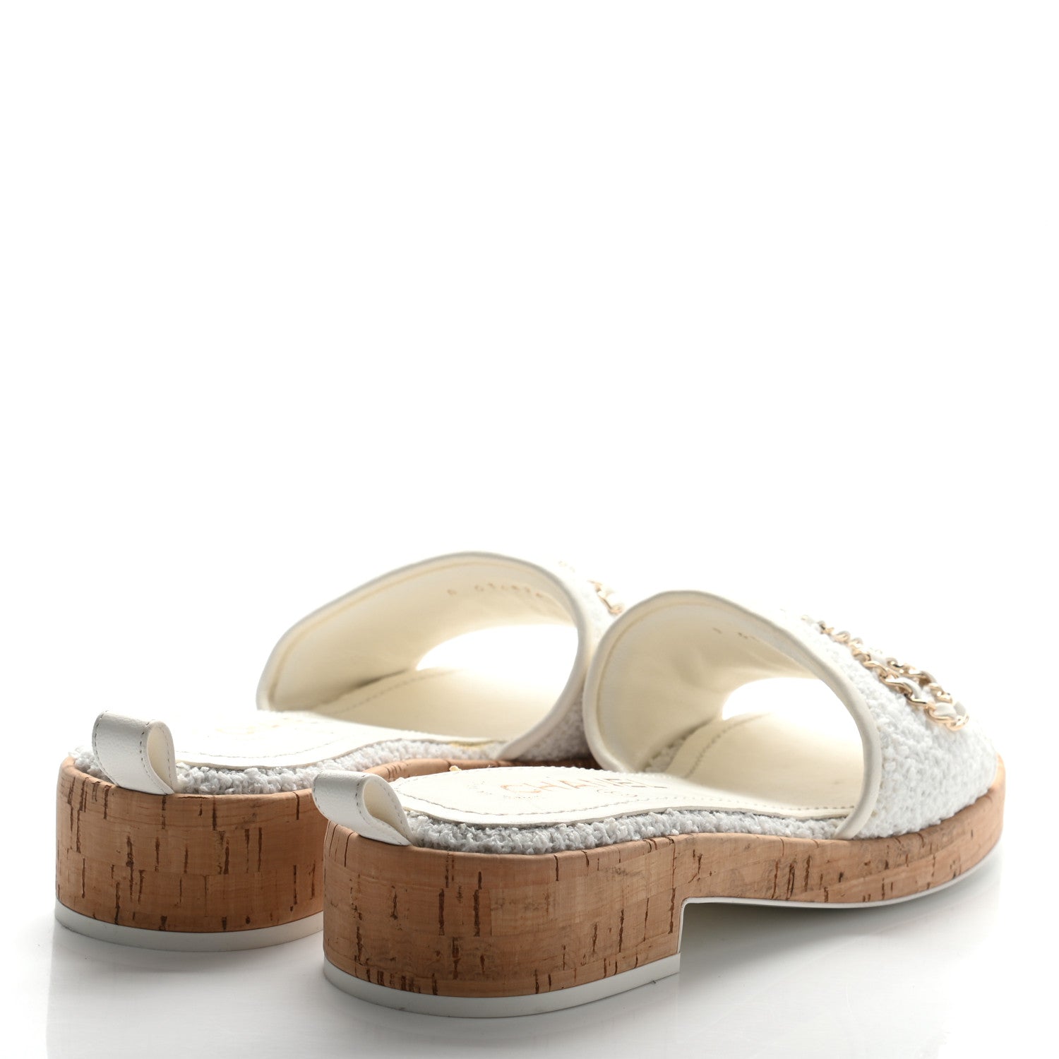 CHANEL CHAIN LINK CHA NEL TWEED CORK MULES