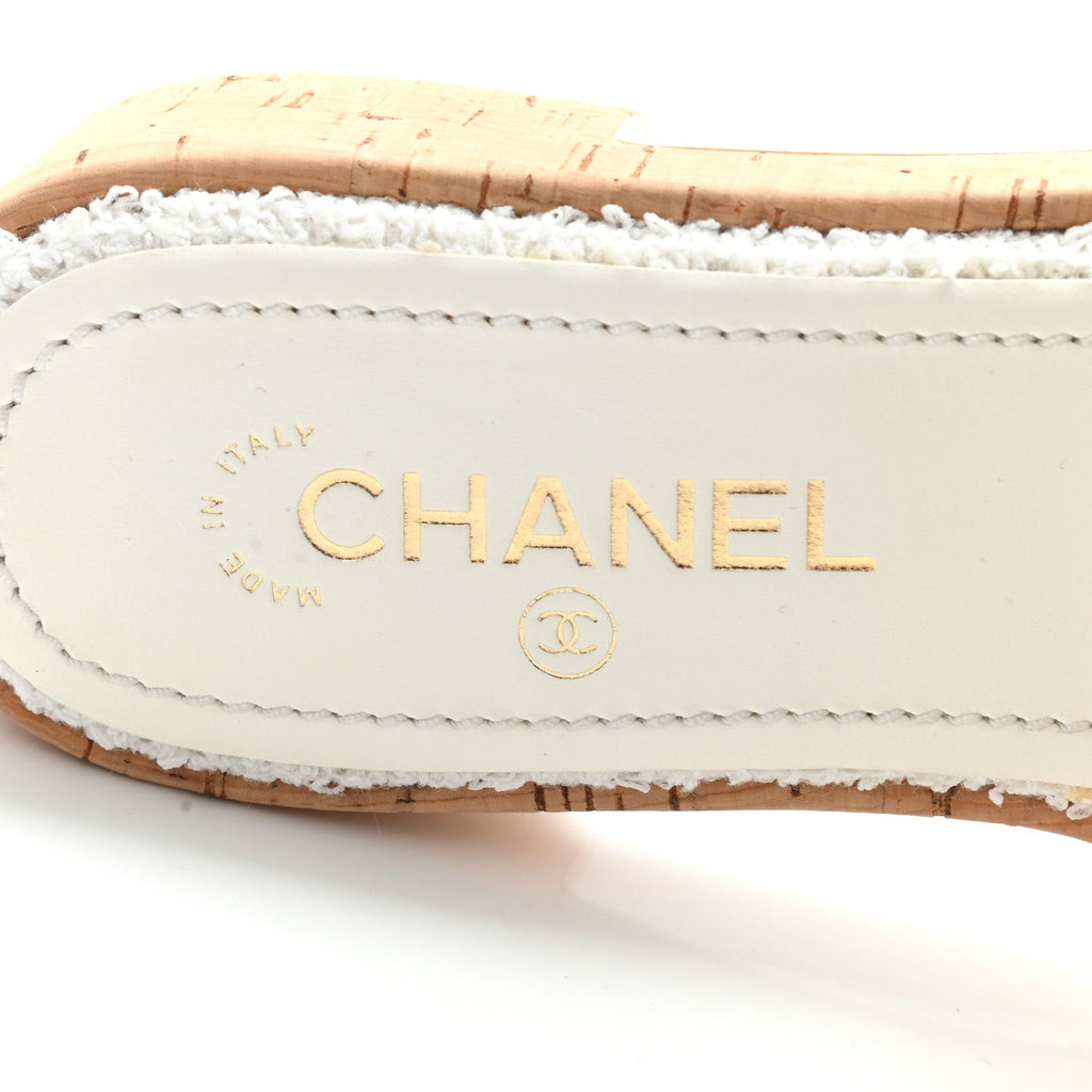 CHANEL CHAIN LINK CHA NEL TWEED CORK MULES