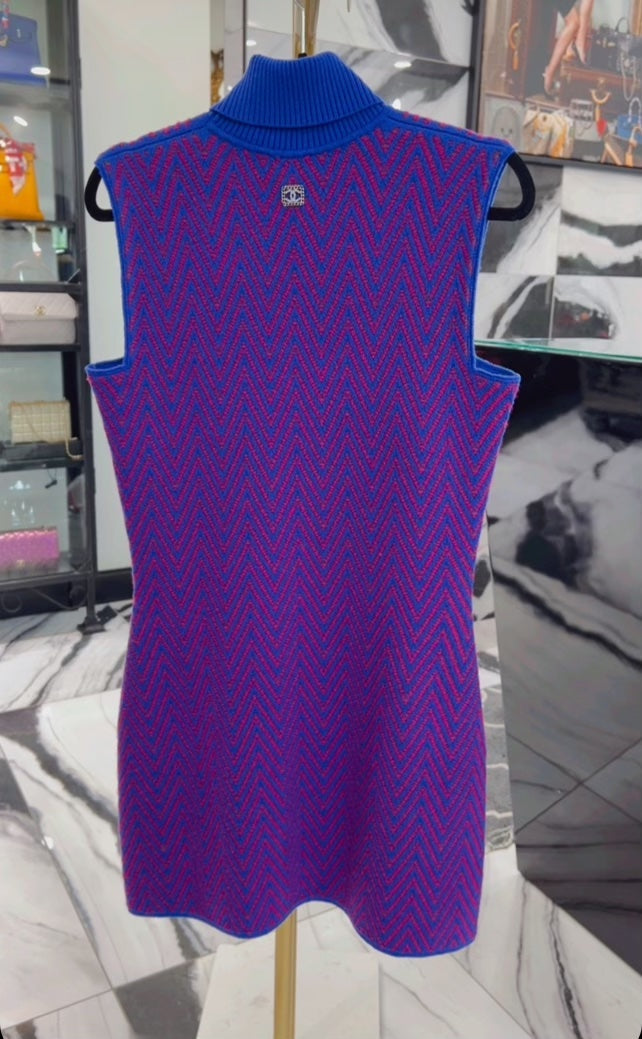 CHANEL CHEVRON CC SLEEVELESS CASHMERE KNIT DRESS