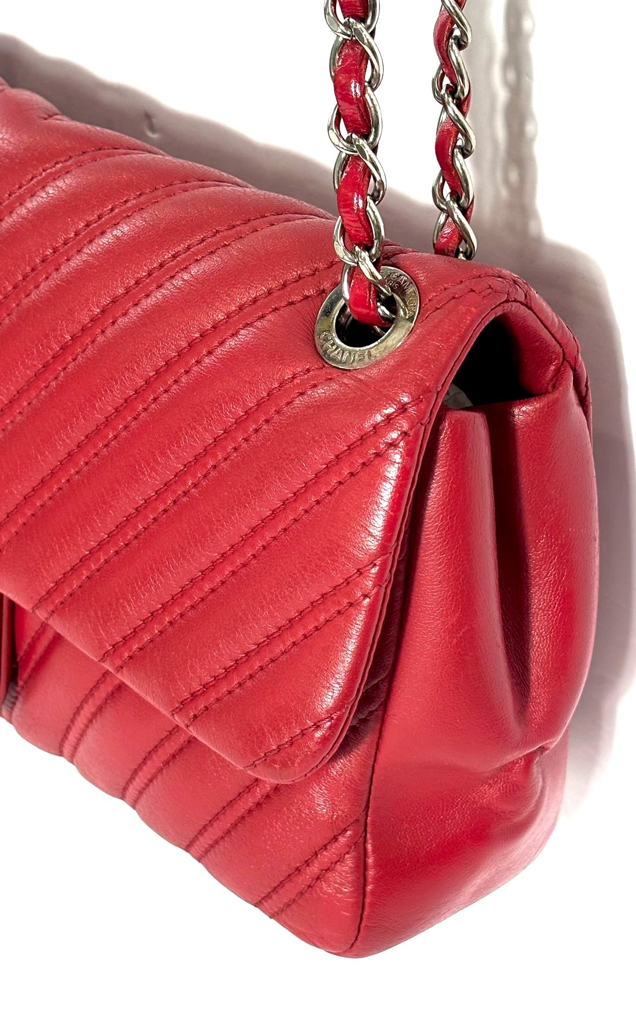 CHANEL DOUBLE STITCH CHEVRON LAMBSKIN MEDIUM FLAP BAG