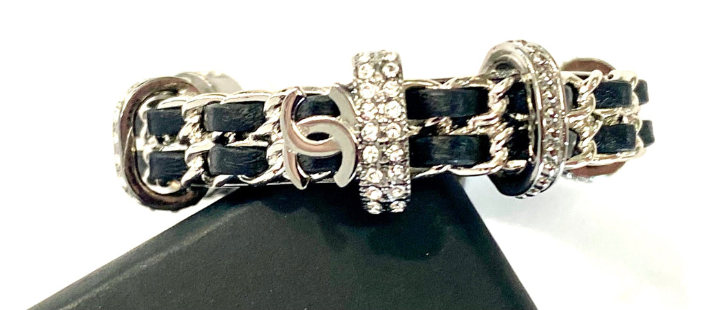 CHANEL CC CRYSTAL RUTHENIUM HOOP EARRINGS