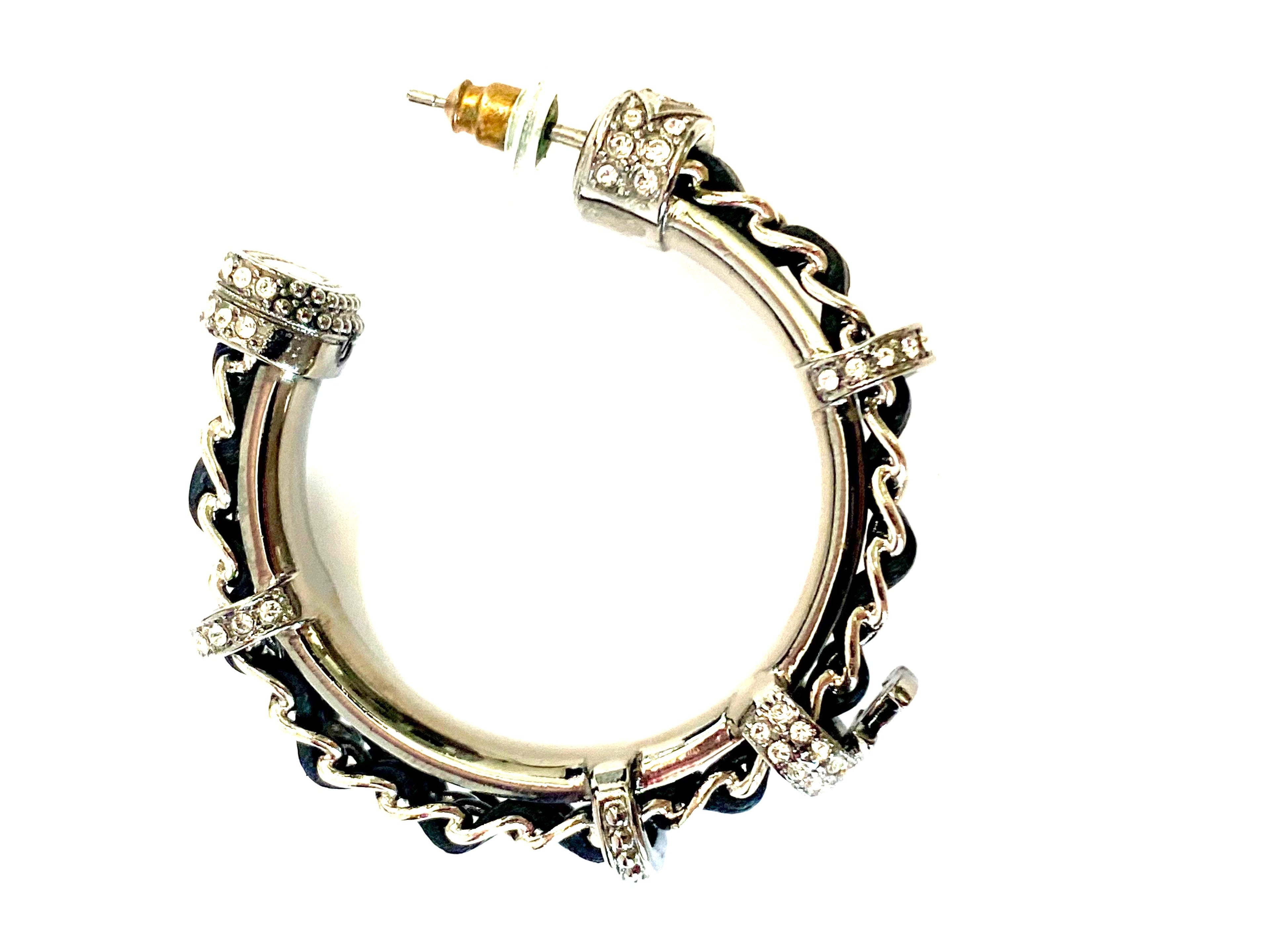 CHANEL CC CRYSTAL RUTHENIUM HOOP EARRINGS