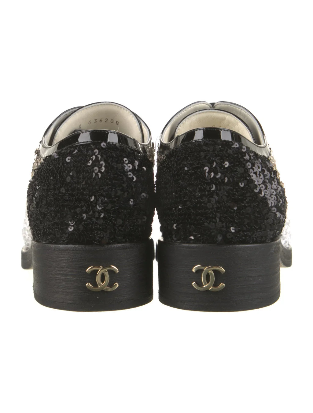 CHANEL INTERLOCKING CC LOGO SEQUIN EMBELLISHED OXFORDS
