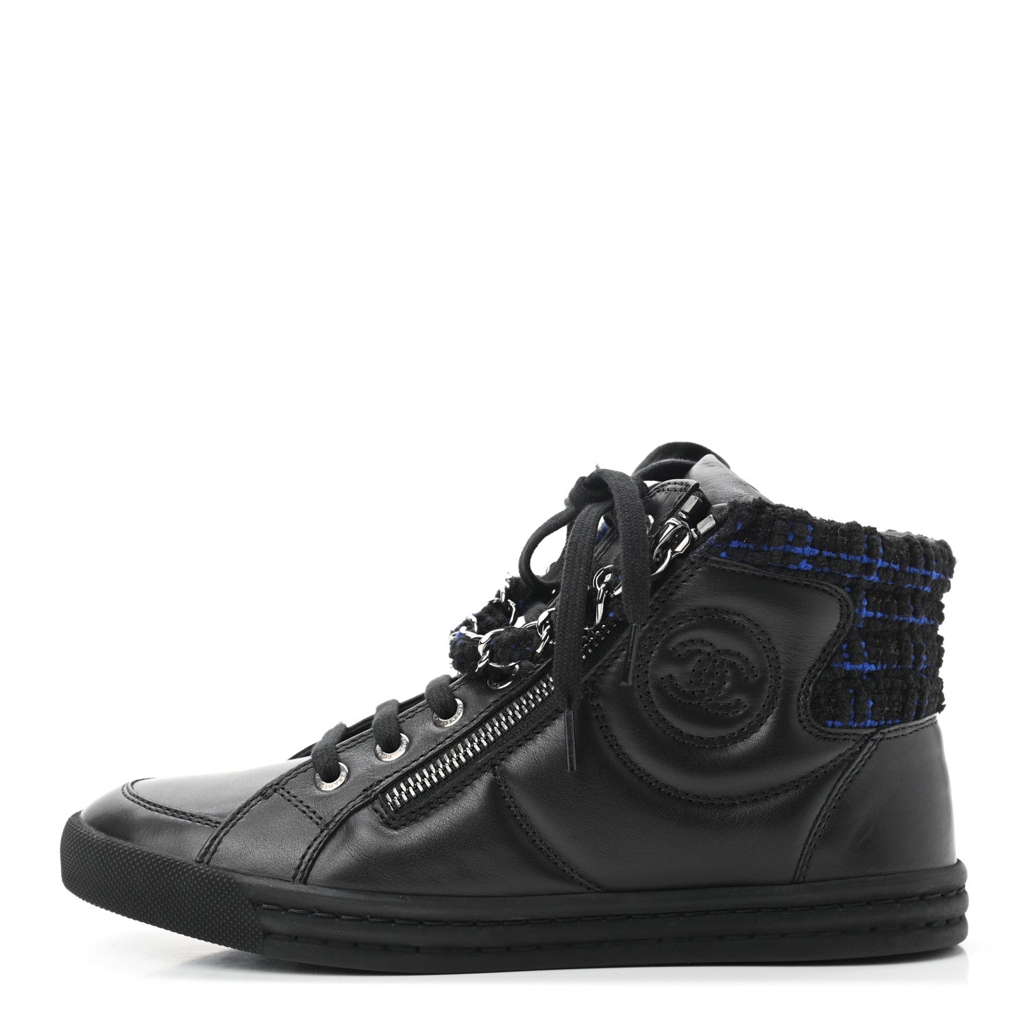 CHANEL LAMBSKIN LEATHER TWEED ZIPPED HI-TOP SNEAKERS