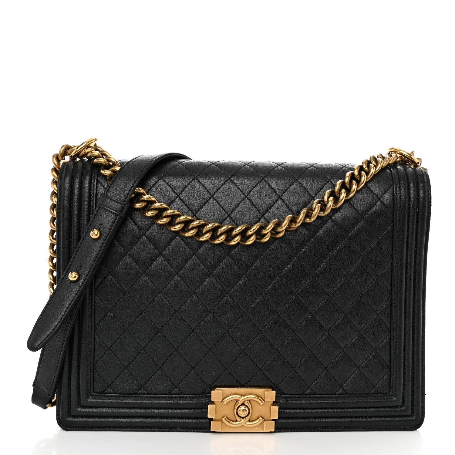 CHANEL LAMBSKIN QUILTED LARGE BOY FLAP BAG