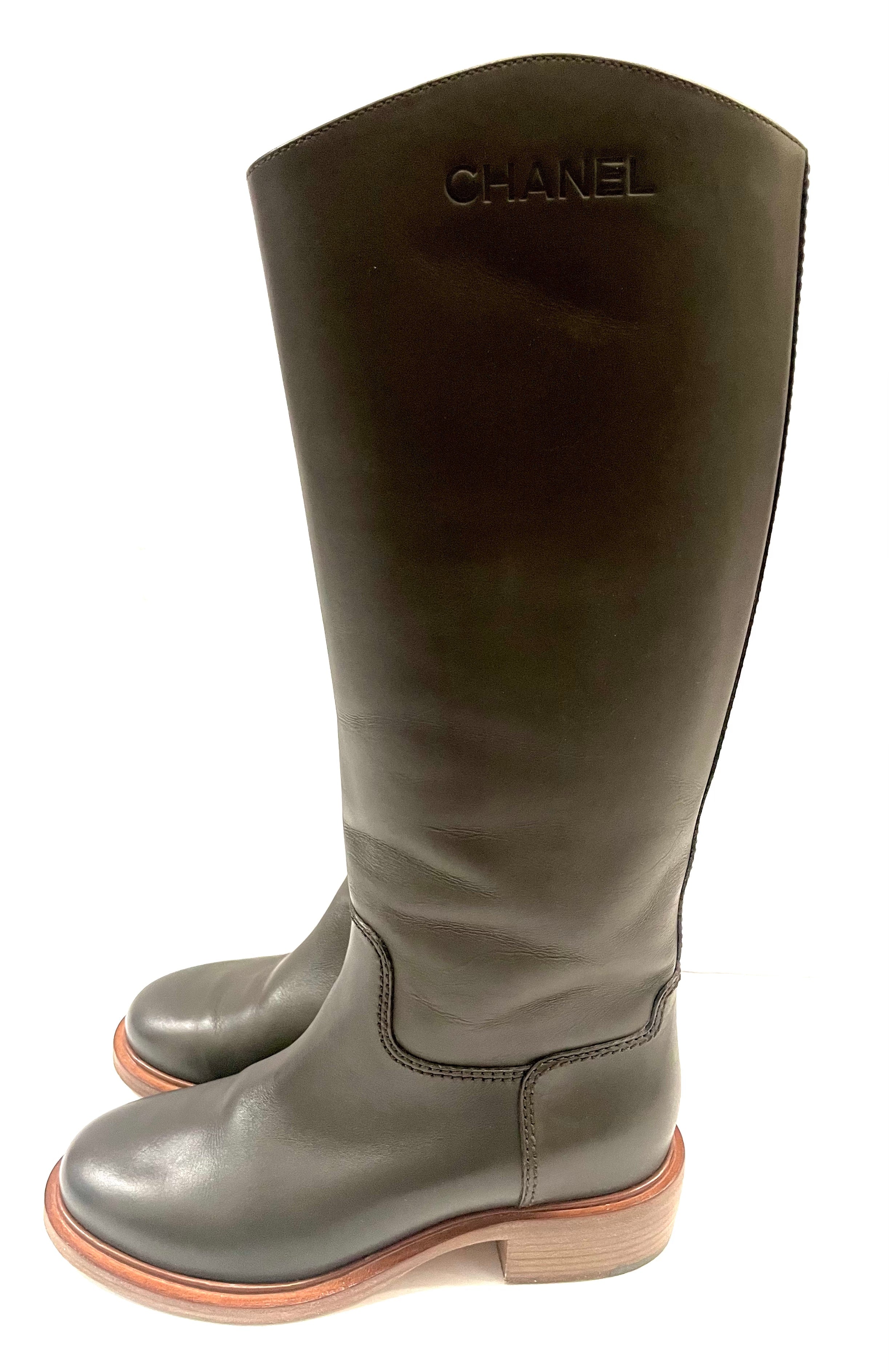 CHANEL CALFSKIN LEATHER TALL RIDING BOOTS