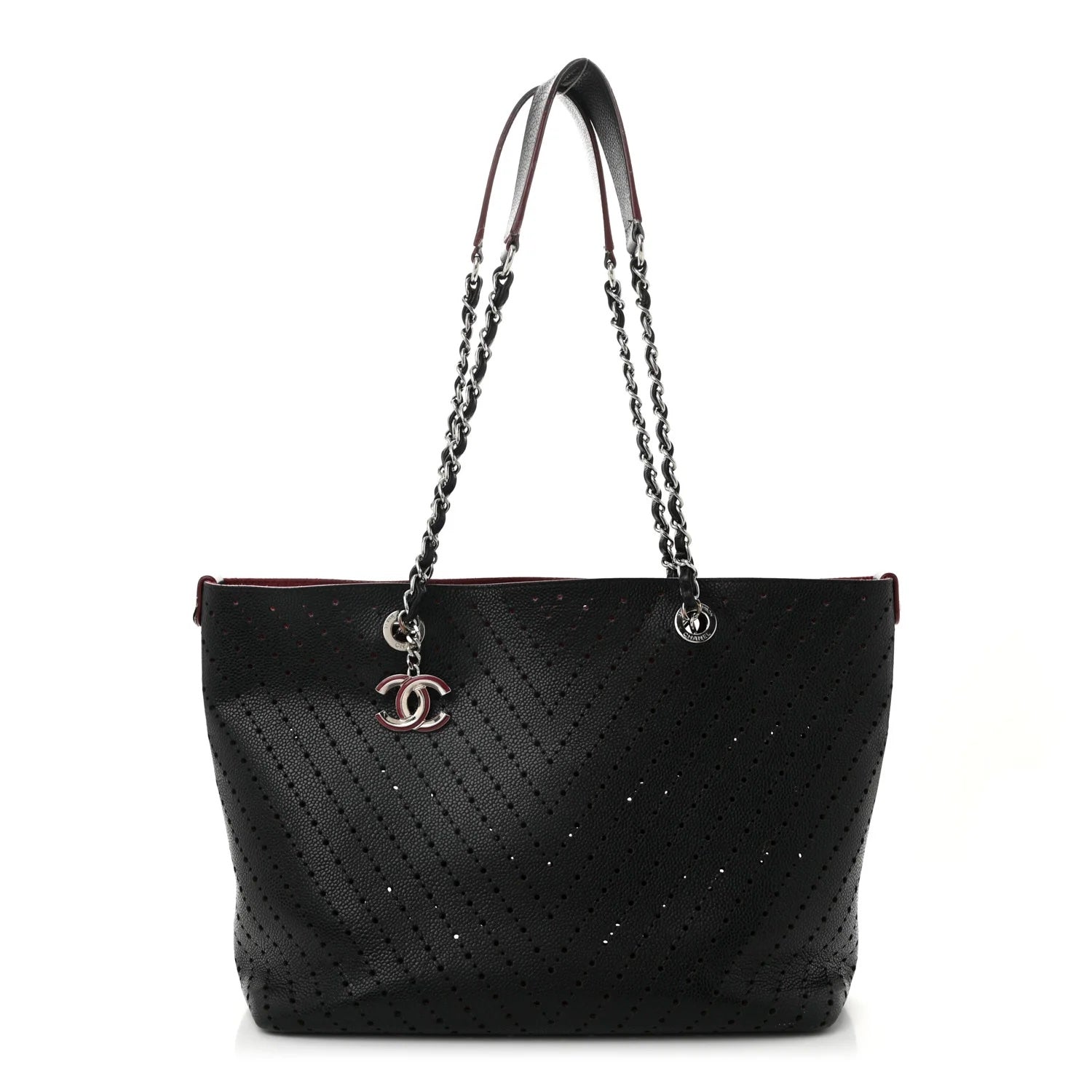 CHANEL PERFORATED GRAINED CALFSKIN LEATHER SHOPPING TOTE BAG