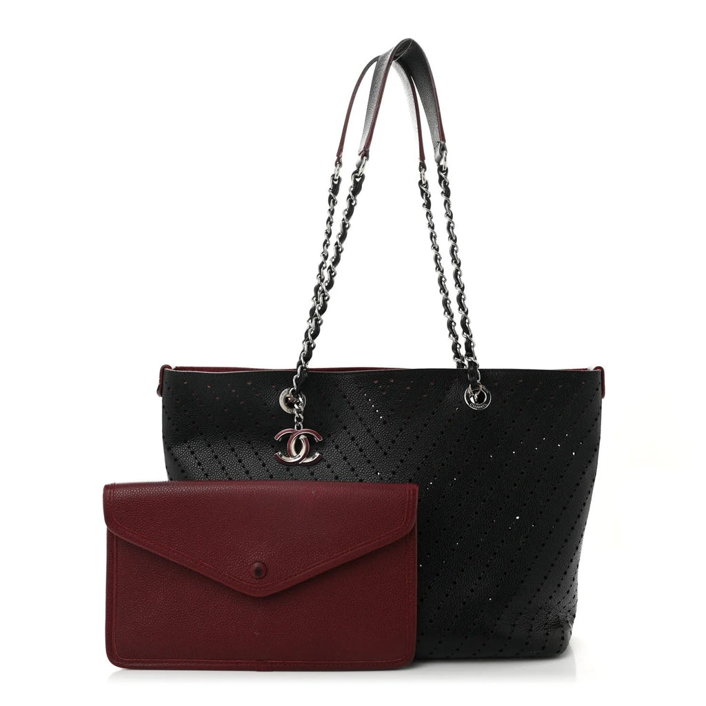 CHANEL PERFORATED GRAINED CALFSKIN LEATHER SHOPPING TOTE BAG