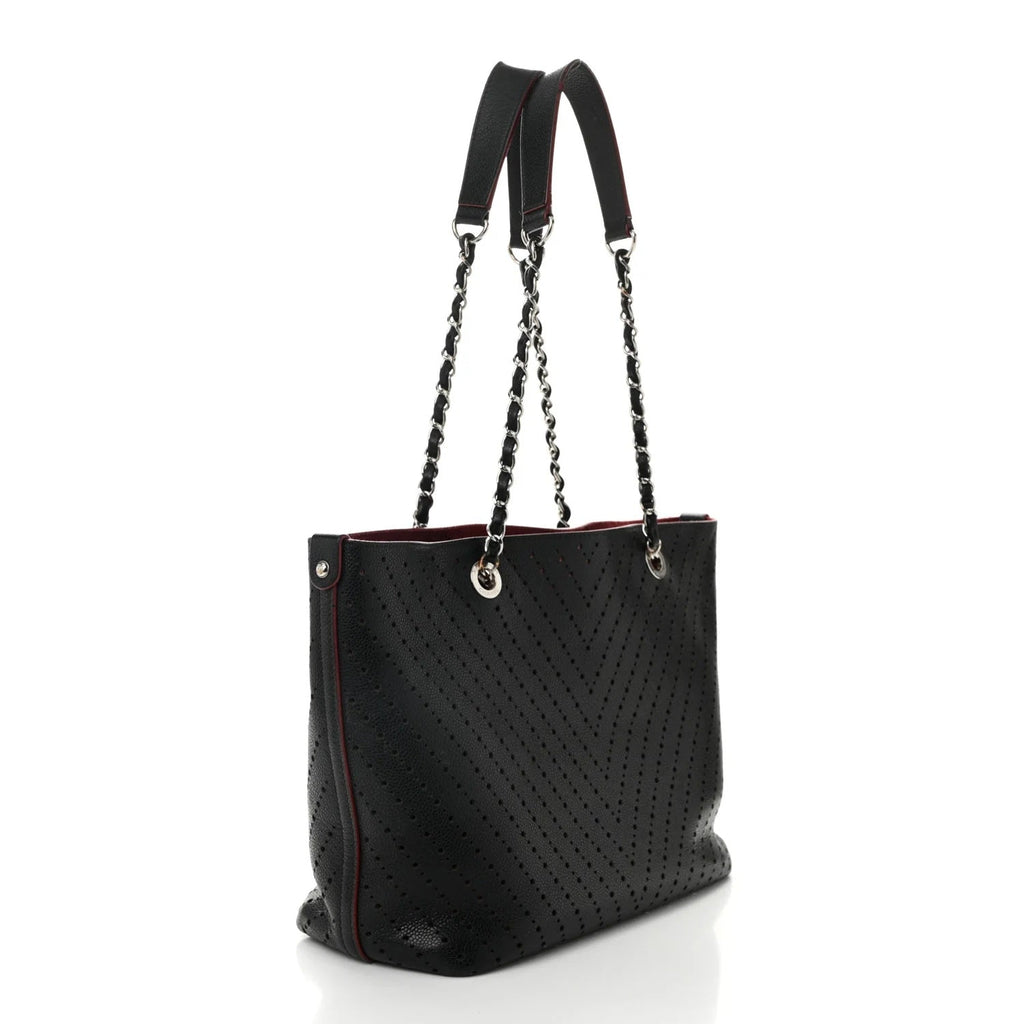 CHANEL PERFORATED GRAINED CALFSKIN LEATHER SHOPPING TOTE BAG