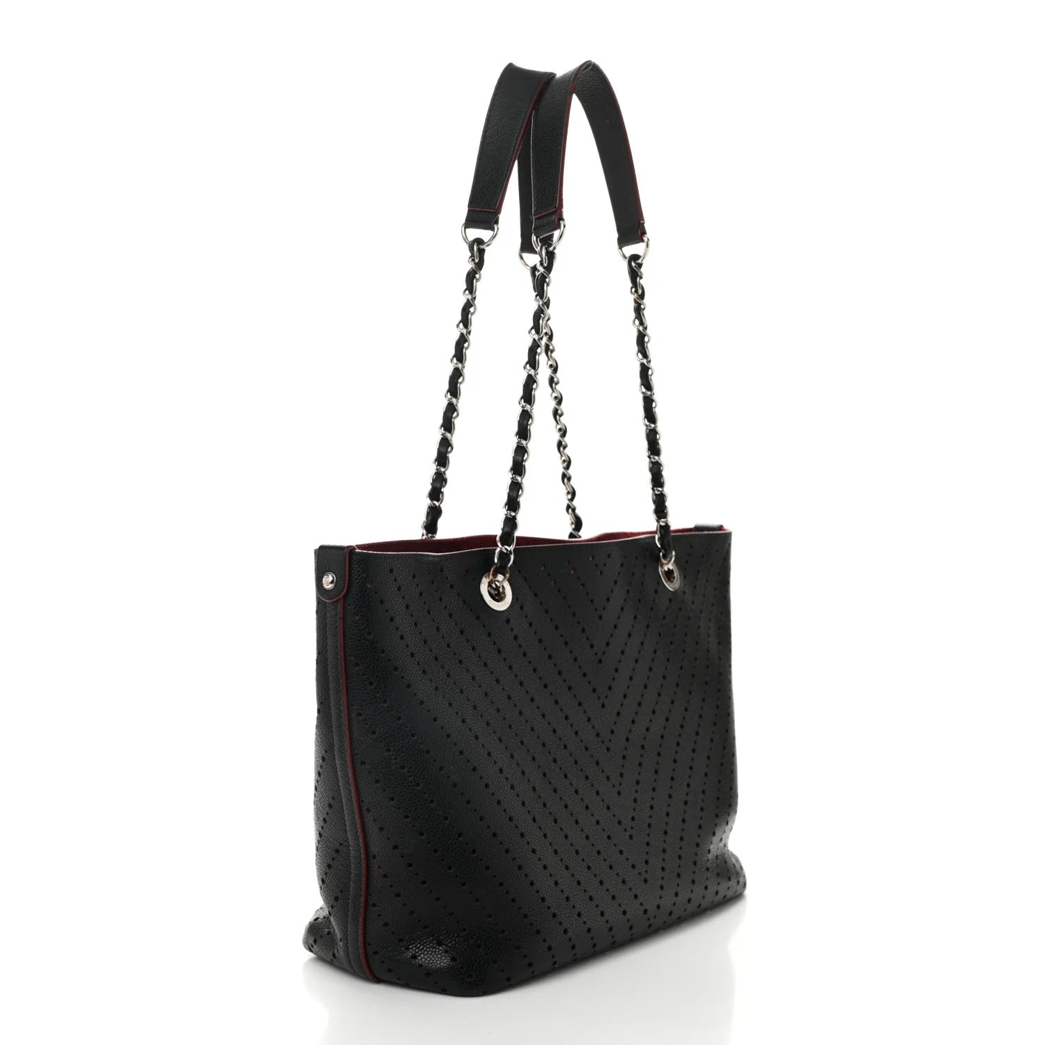 CHANEL PERFORATED GRAINED CALFSKIN LEATHER SHOPPING TOTE BAG