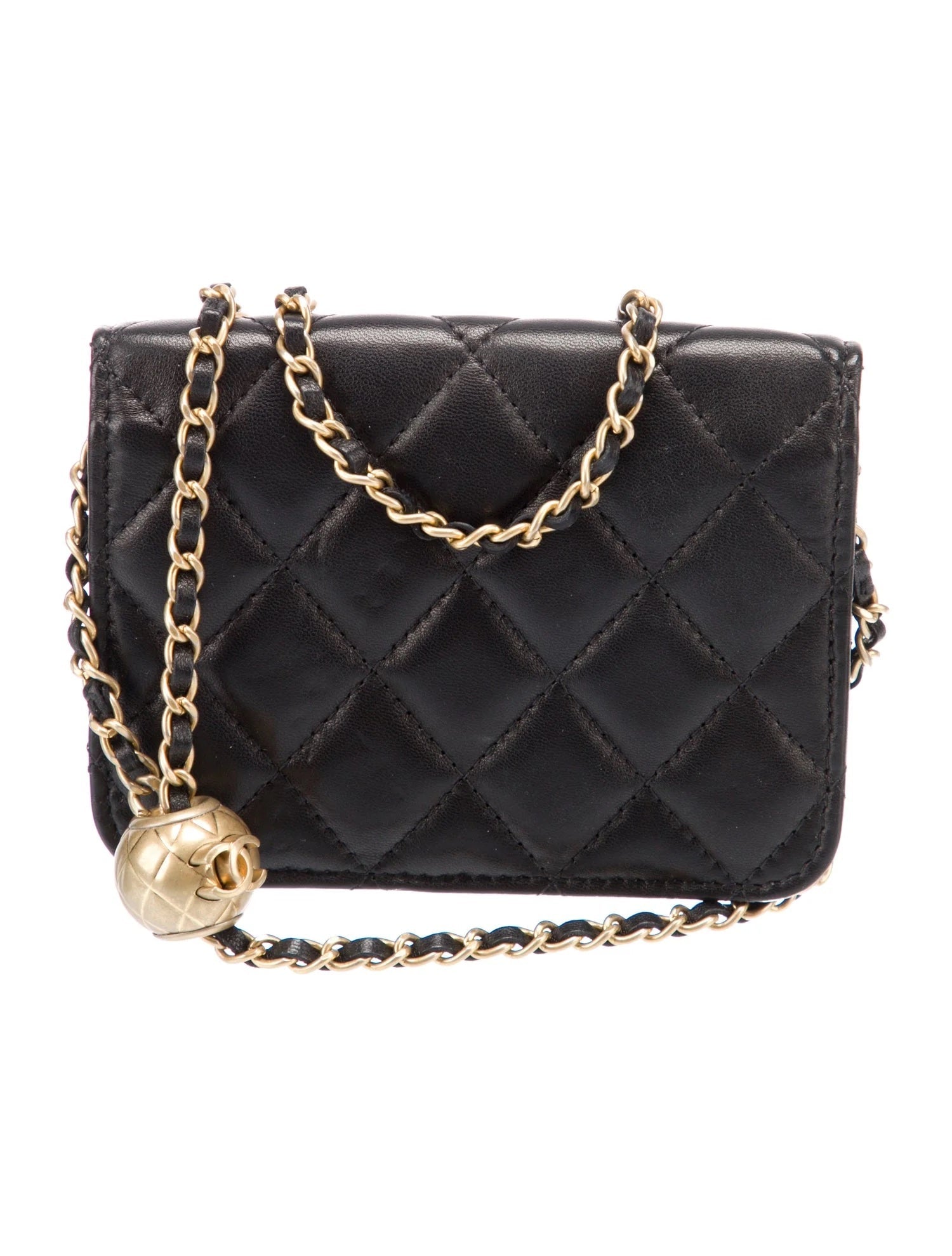 CHANEL QUILTED LAMBSKIN PEARL CRUSH MINI WALLET ON A CHAIN