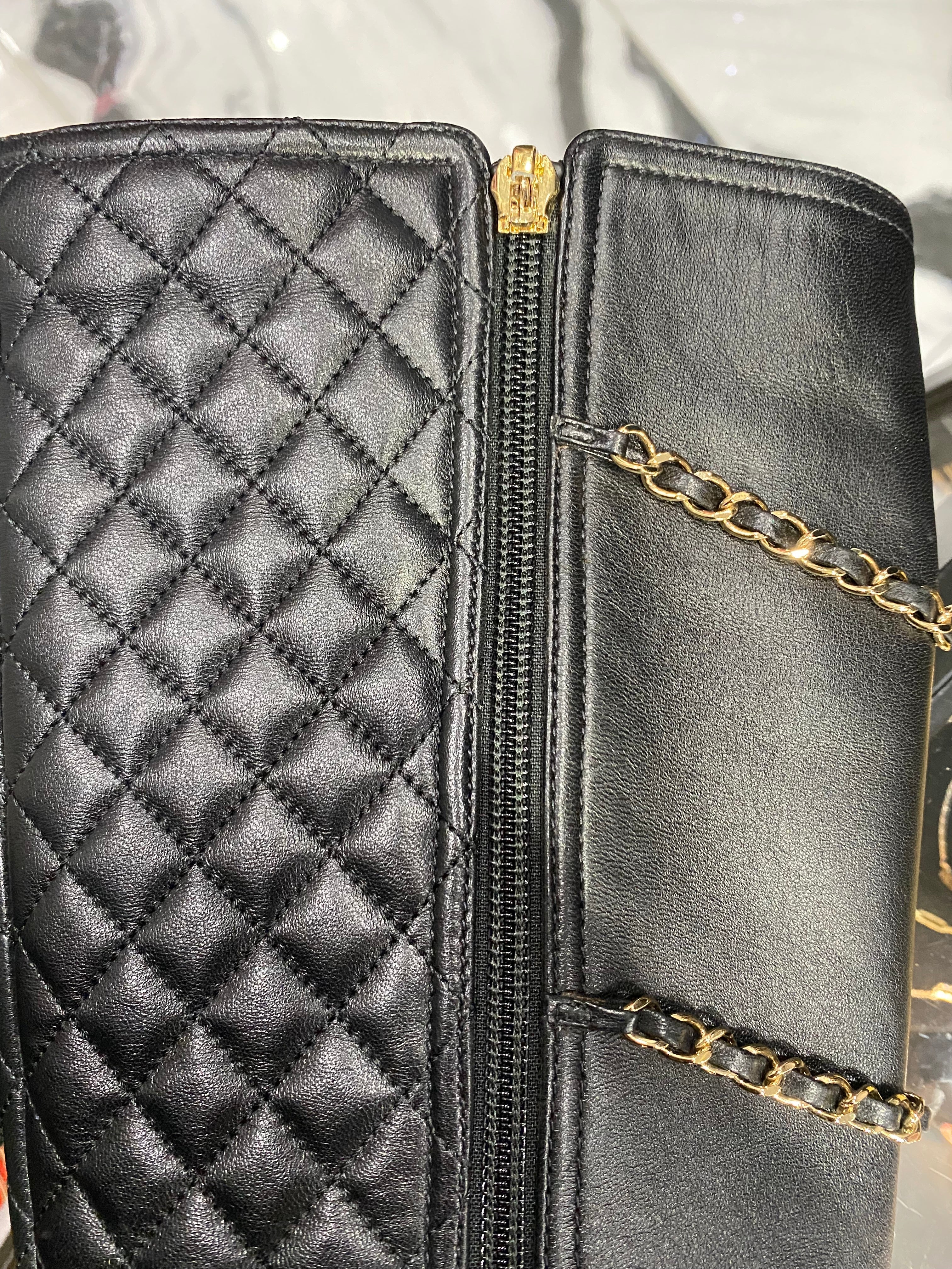 CHANEL CHAIN ACCENT QUILTED LEATHER KNEE HIGH BOOTS