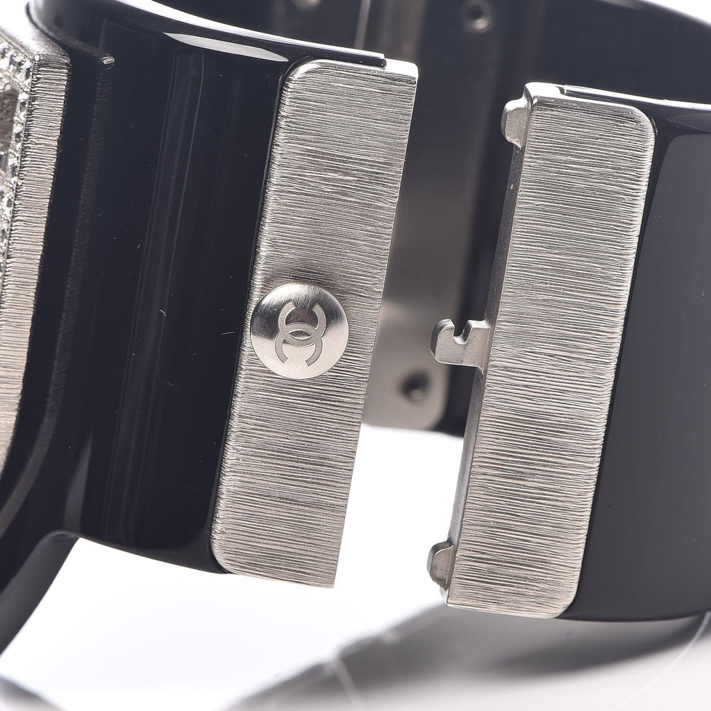 CHANEL RESIN SWAROVSKI BAGUETTE CRYSTAL CC CUFF BRACELET