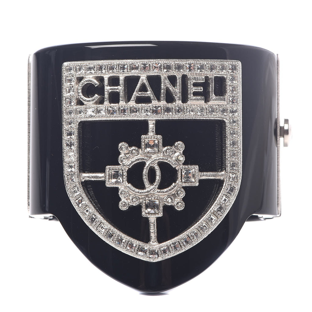 CHANEL RESIN SWAROVSKI BAGUETTE CRYSTAL CC CUFF BRACELET