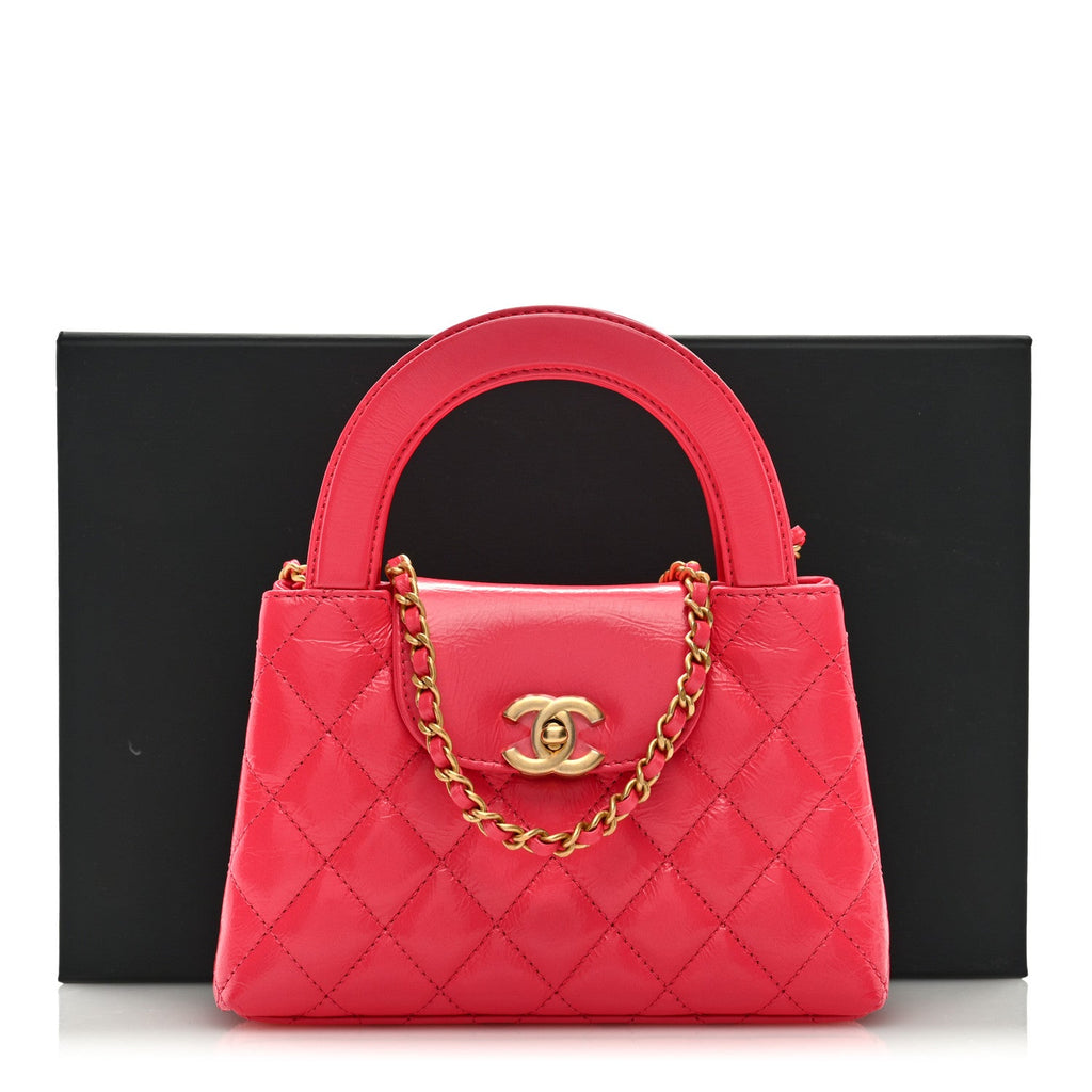 CHANEL SHINY AGED CALFSKIN QUILTED NANO KELLY SHOPPER BAG